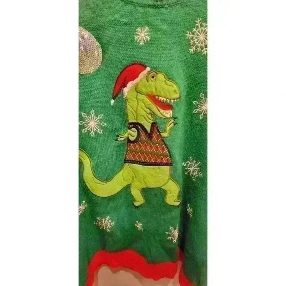 Jolly Sweaters T-Rex Disco Ugly Christmas Sweater Size 2XL Red Green - Picture 6 of 7